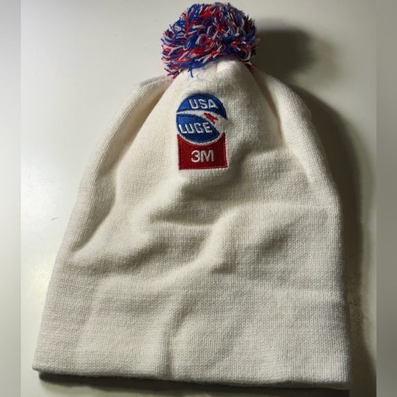Vintage High End Thick White USA Olympics 3M Luge Team Beanie Hat MINTY OS - Picture 5 of 7